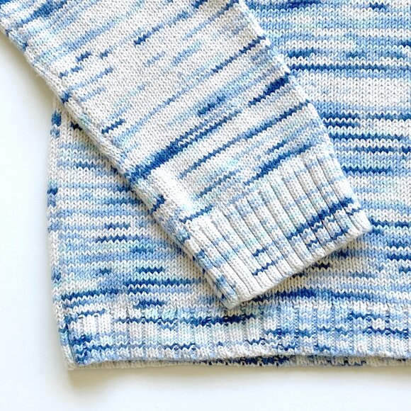 J. Crew Blue White Space Dye Marled Raglan Sleeve Cotton Knit Sweater - Picture 4 of 9
